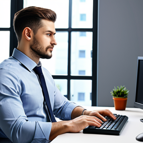 Home 17 **
"A cybersecurity professional in a modern office setting, working at a computer. The individual is fully clothed in appropriate attire – a business casual outfit, such as a button-down shirt and slacks. The background shows a clean and organized workspace. Safe for work, appropriate content, professional, modest, perfect anatomy, correct proportions, natural pose, well-formed hands, proper finger count, natural body proportions, high quality."
**