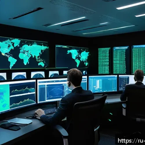 Home 17 사이버보안 직무의 세분화와 역할 - A modern cybersecurity operations center with a diverse team of professionals actively monitoring mu...